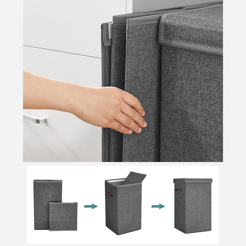 Laundry Basket – Linen-Look Fabric – Dark Grey – 85L Capacity with Magnetic Lid and Removable Liner Bag