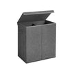 Laundry Basket – Linen-Look Fabric – Dark Grey – 2-Compartment with Magnetic Lid and Collapsible Design