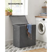 Laundry Basket – Linen-Look Fabric – Dark Grey – 2-Compartment with Magnetic Lid and Collapsible Design