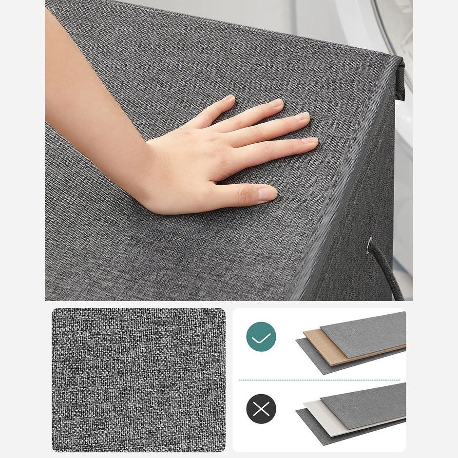 Laundry Basket – Linen-Look Fabric – Dark Grey – 2-Compartment with Magnetic Lid and Collapsible Design
