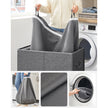 Laundry Basket – Linen-Look Fabric – Dark Grey – 2-Compartment with Magnetic Lid and Collapsible Design
