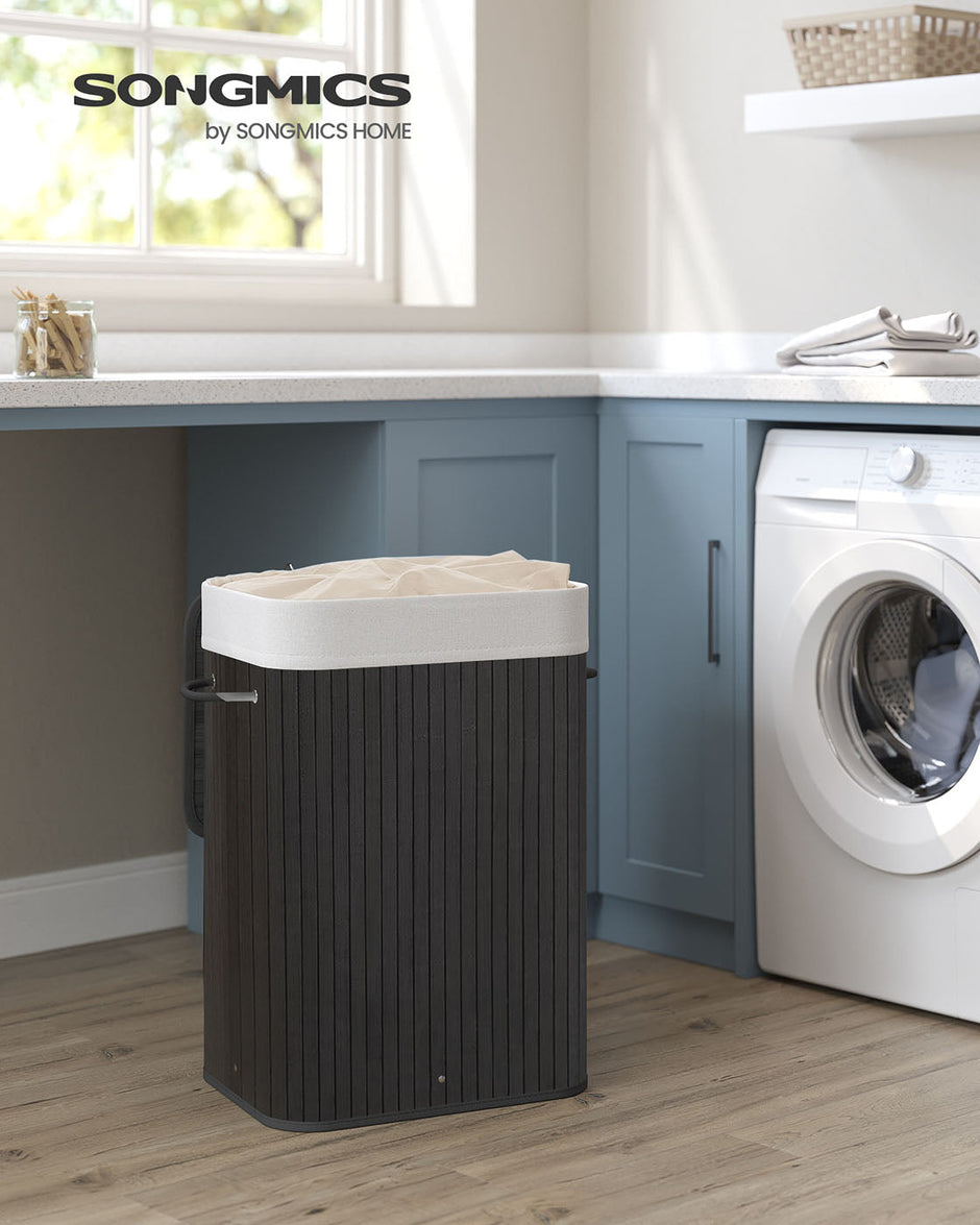 Foldable Laundry Basket – Bamboo – Natural – XL Capacity with Removable Washable Lining