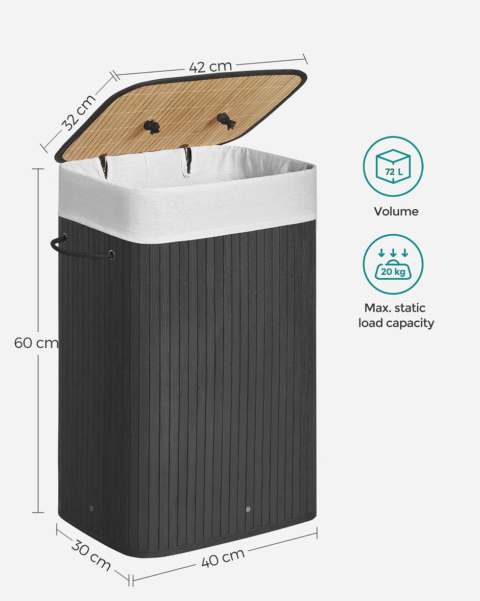 Foldable Laundry Basket – Bamboo – Natural – XL Capacity with Removable Washable Lining