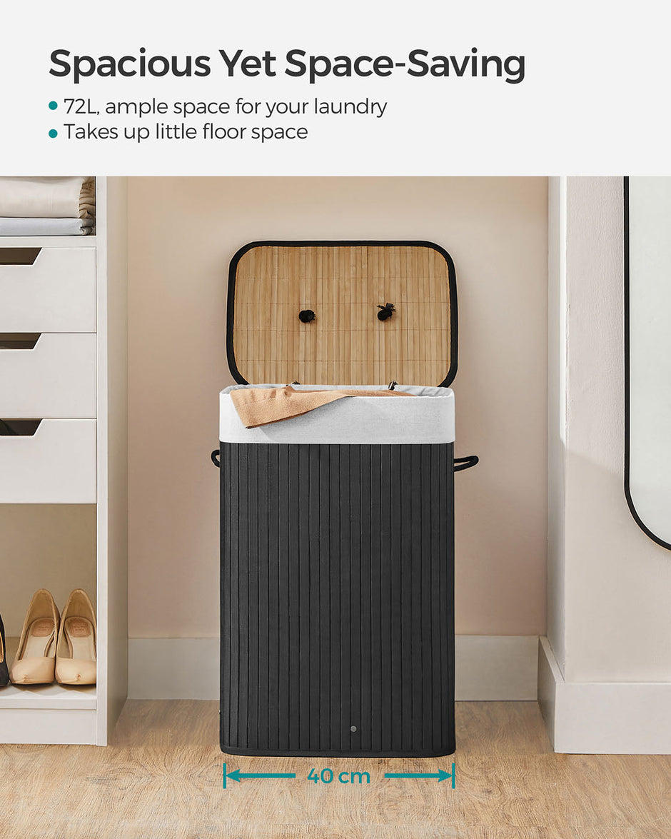 Foldable Laundry Basket – Bamboo – Natural – XL Capacity with Removable Washable Lining