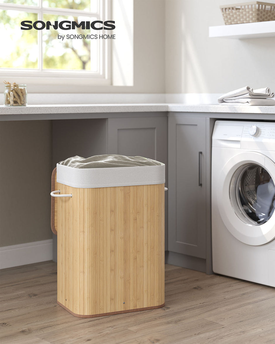 Bamboo Laundry Hamper – Natural – XL Foldable with Removable Washable Lining, 72L