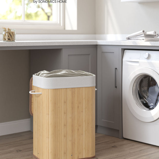 Bamboo Laundry Hamper – Natural – XL Foldable with Removable Washable Lining, 72L