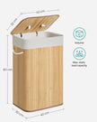 Bamboo Laundry Hamper – Natural – XL Foldable with Removable Washable Lining, 72L