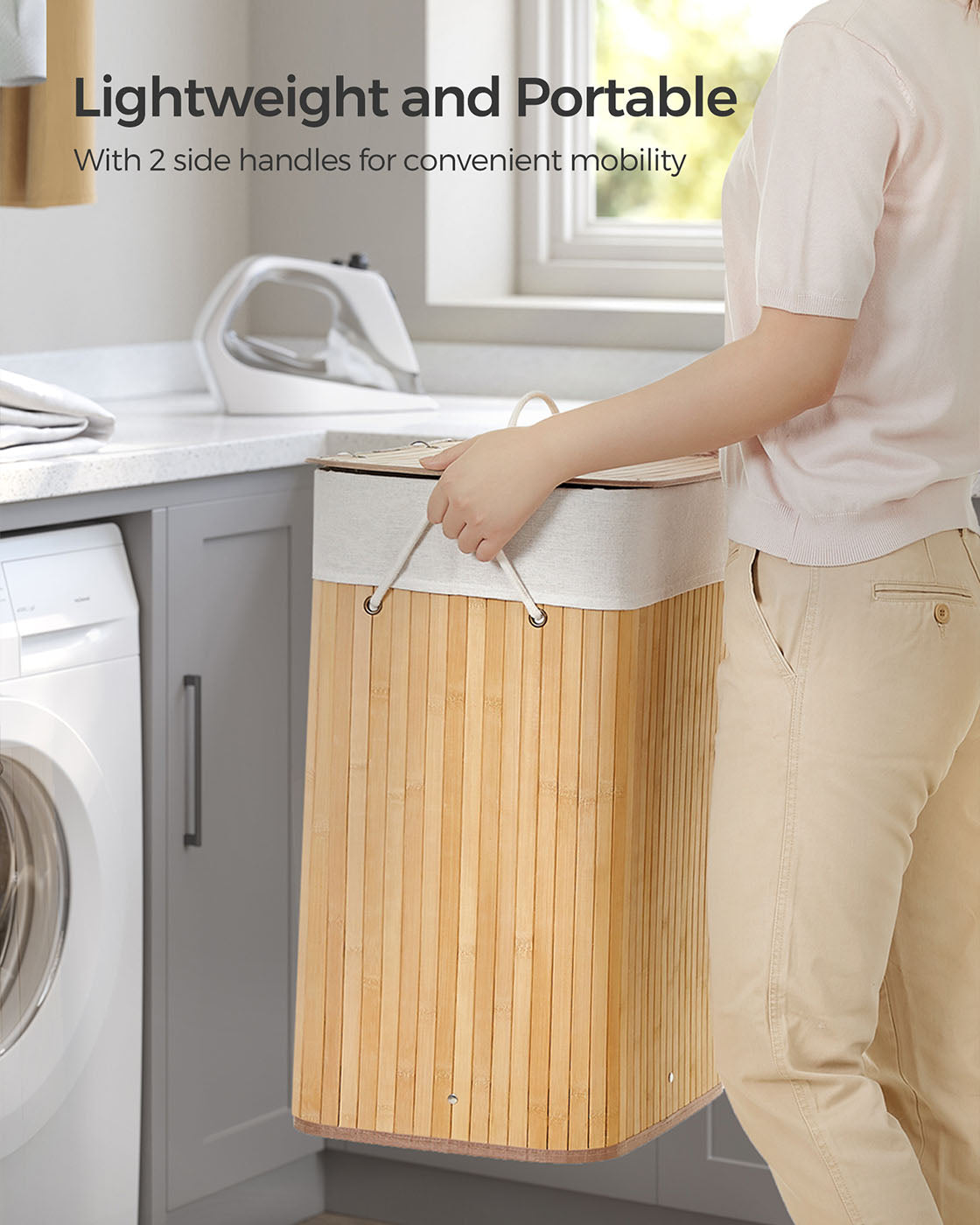 Bamboo Laundry Hamper – Natural – XL Foldable with Removable Washable Lining, 72L