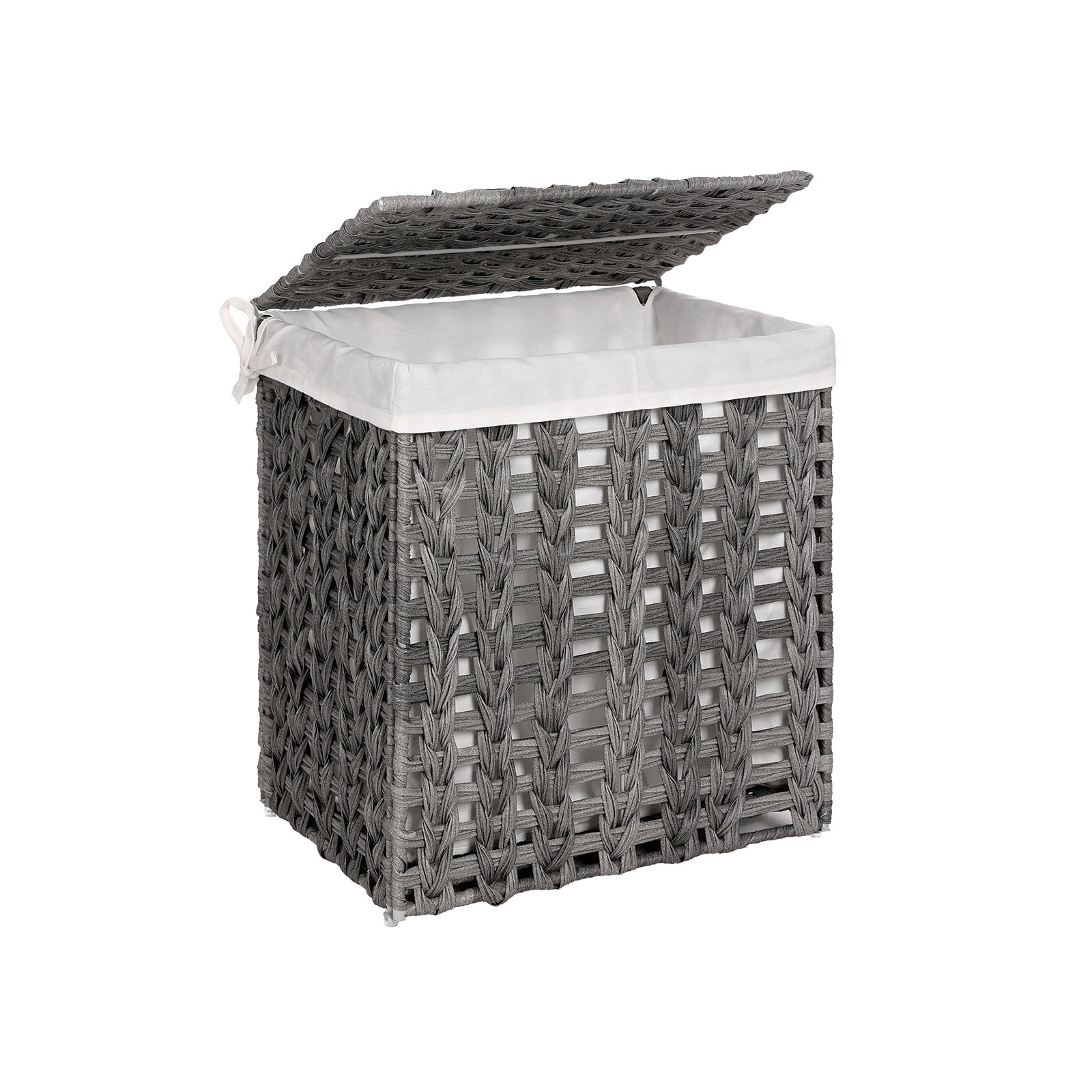 Laundry Hamper – Handwoven Rattan-Style – Grey – Lid & Removable Liner Bag