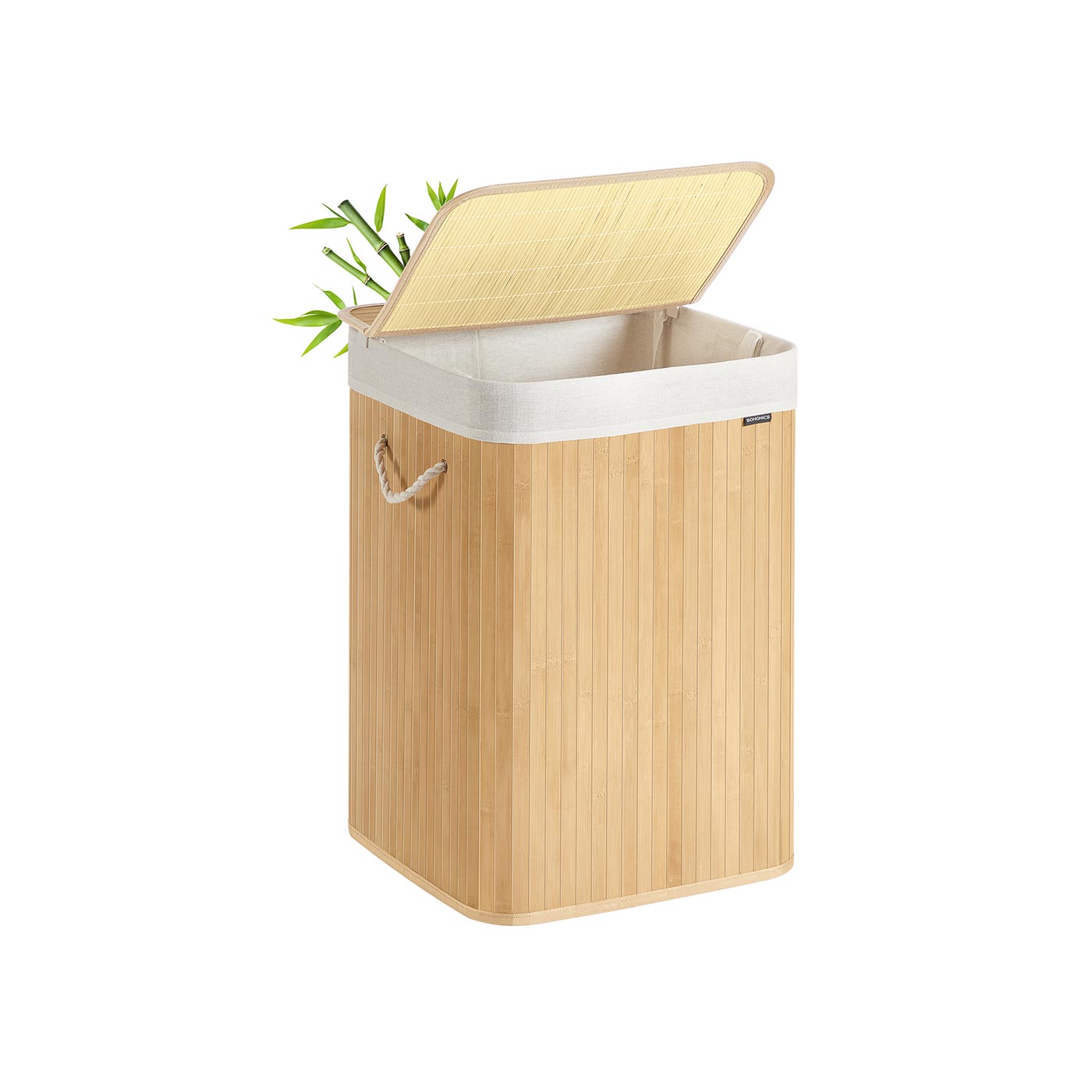Laundry Basket – Bamboo – Natural – 95 L Capacity with Foldable Design and Removable Machine Washable Liner