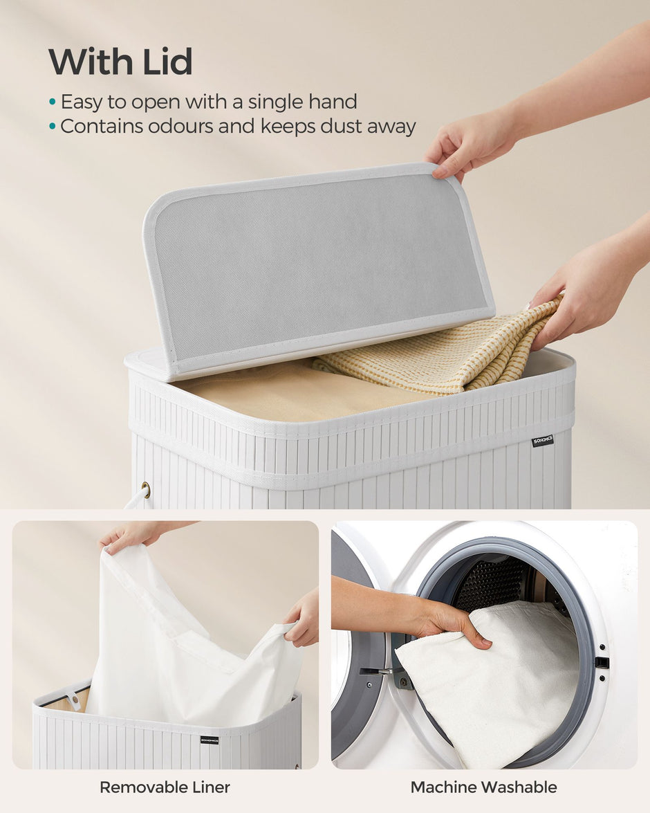 Laundry Hamper – Bamboo – Cloud White – Removable Lid with Handles