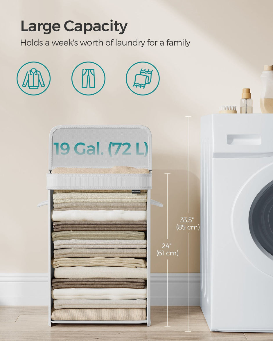 Laundry Hamper – Bamboo – Cloud White – Removable Lid with Handles