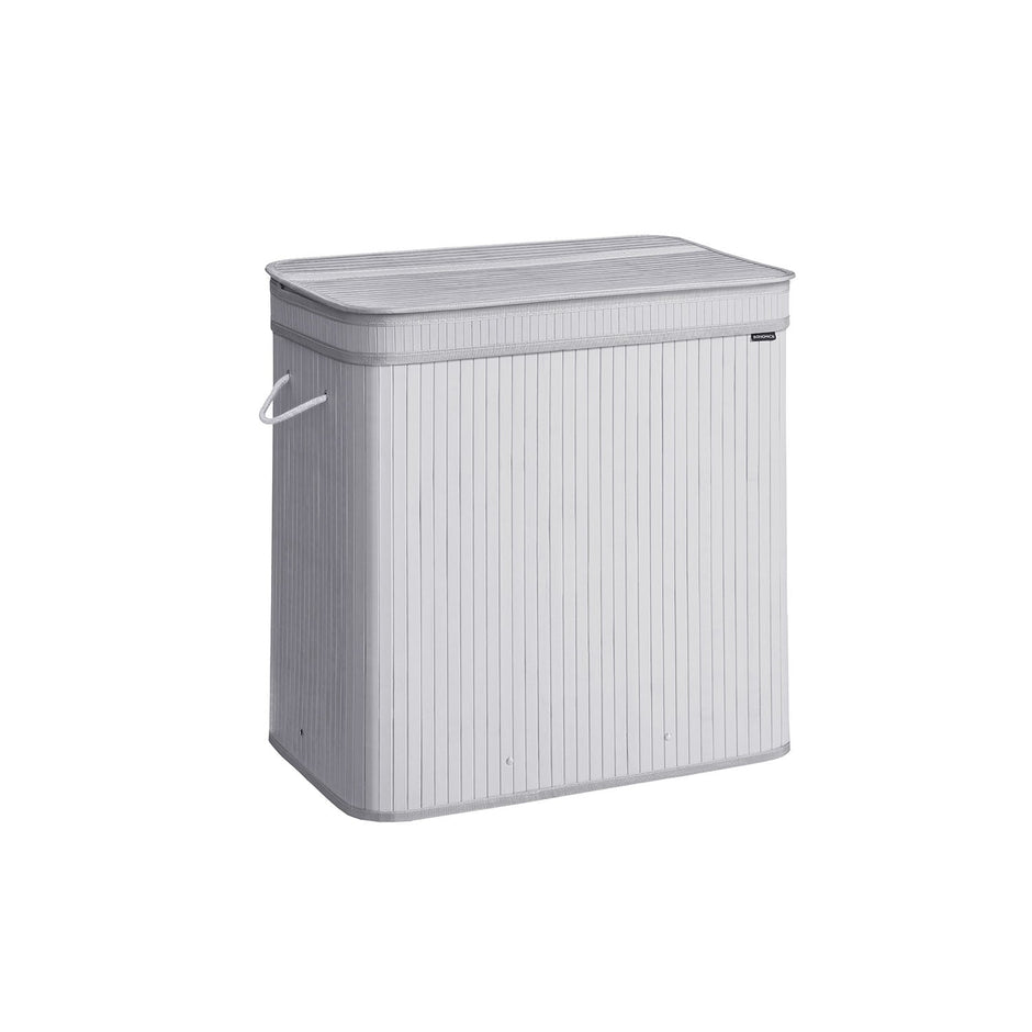 Laundry Hamper – Bamboo – Dove Grey – Removable and Machine Washable with Lid and Handles, 100 L