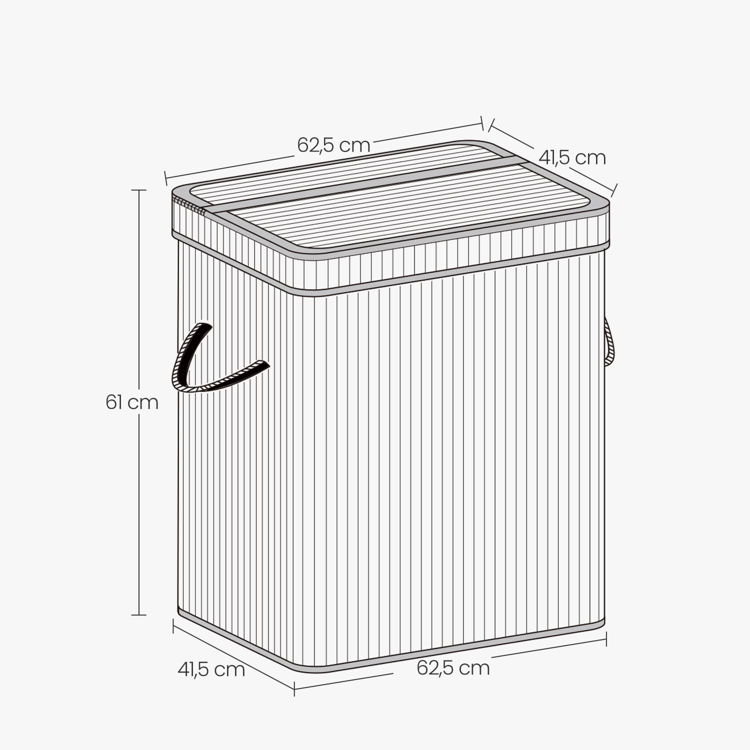 Bamboo Laundry Basket – Grey – 100 L – Lid and Removable Machine Washable with Handles