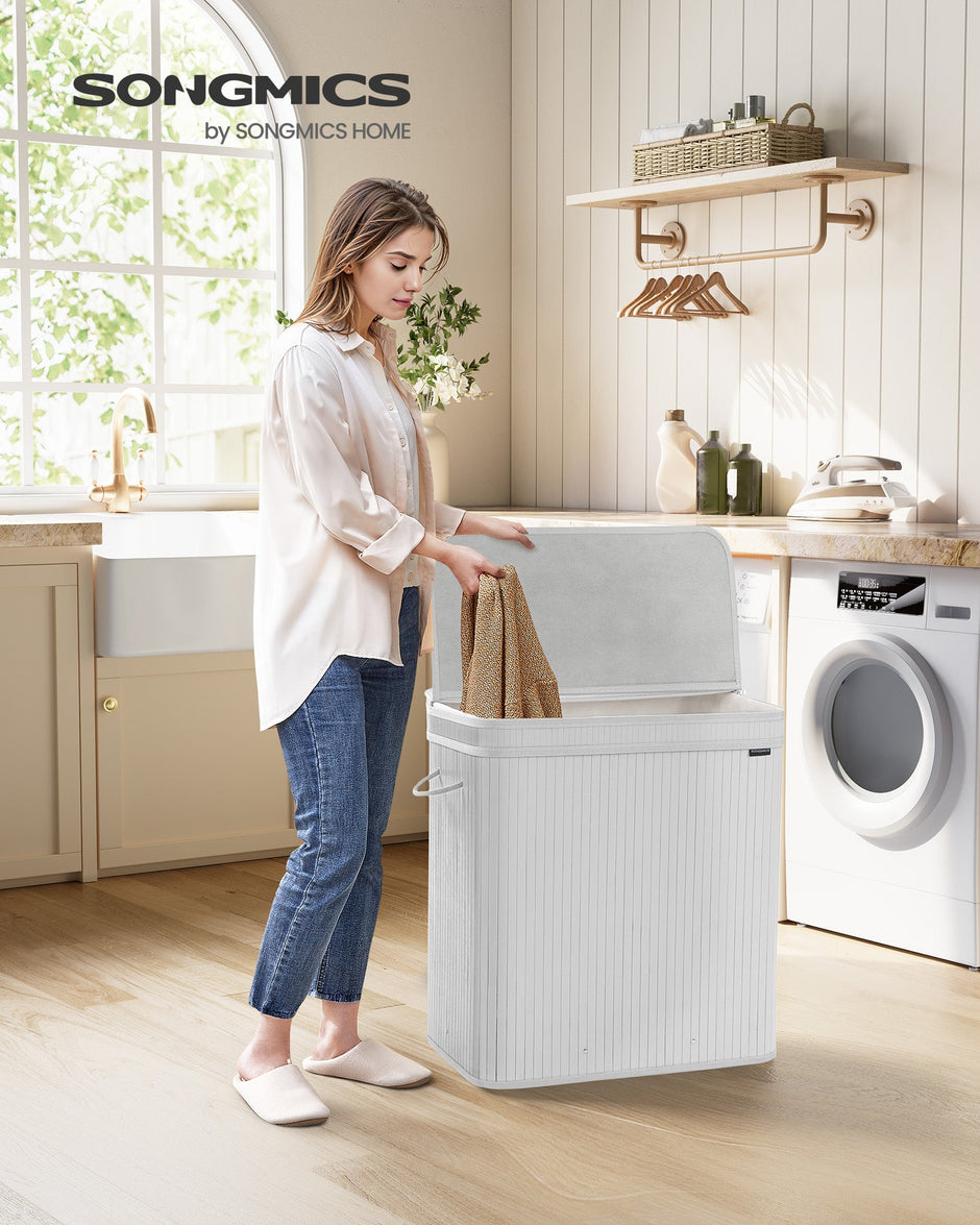 Laundry Hamper – Bamboo – Cloud White – Removable and Machine Washable with Handles