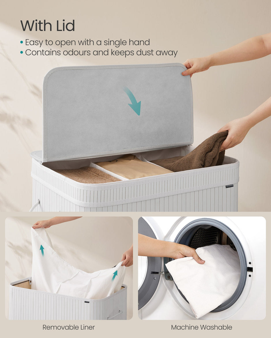 Laundry Hamper – Bamboo – Cloud White – Removable and Machine Washable with Handles