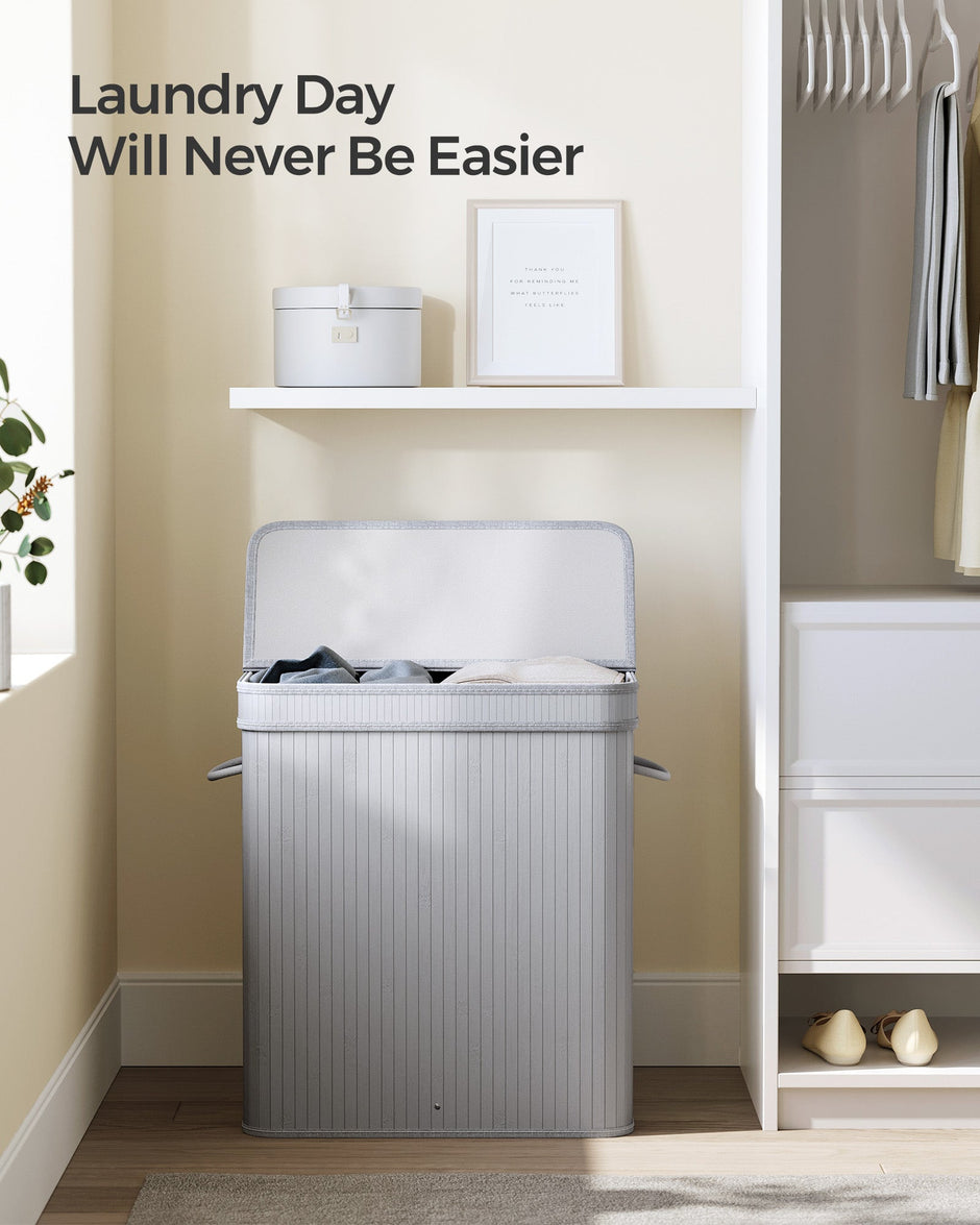 Laundry Hamper – Bamboo – Grey – 100L with Lid and Handles
