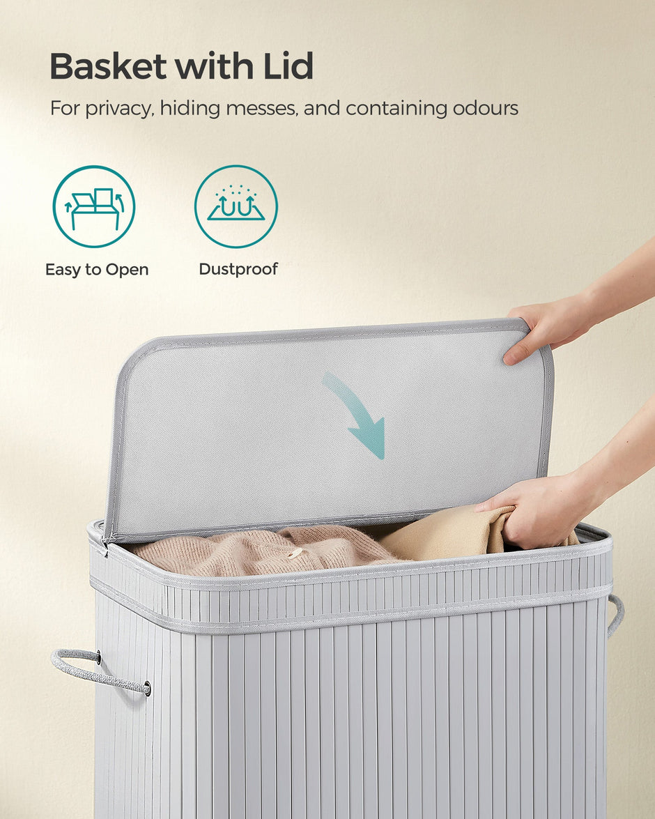 Laundry Hamper – Bamboo – Grey – 100L with Lid and Handles