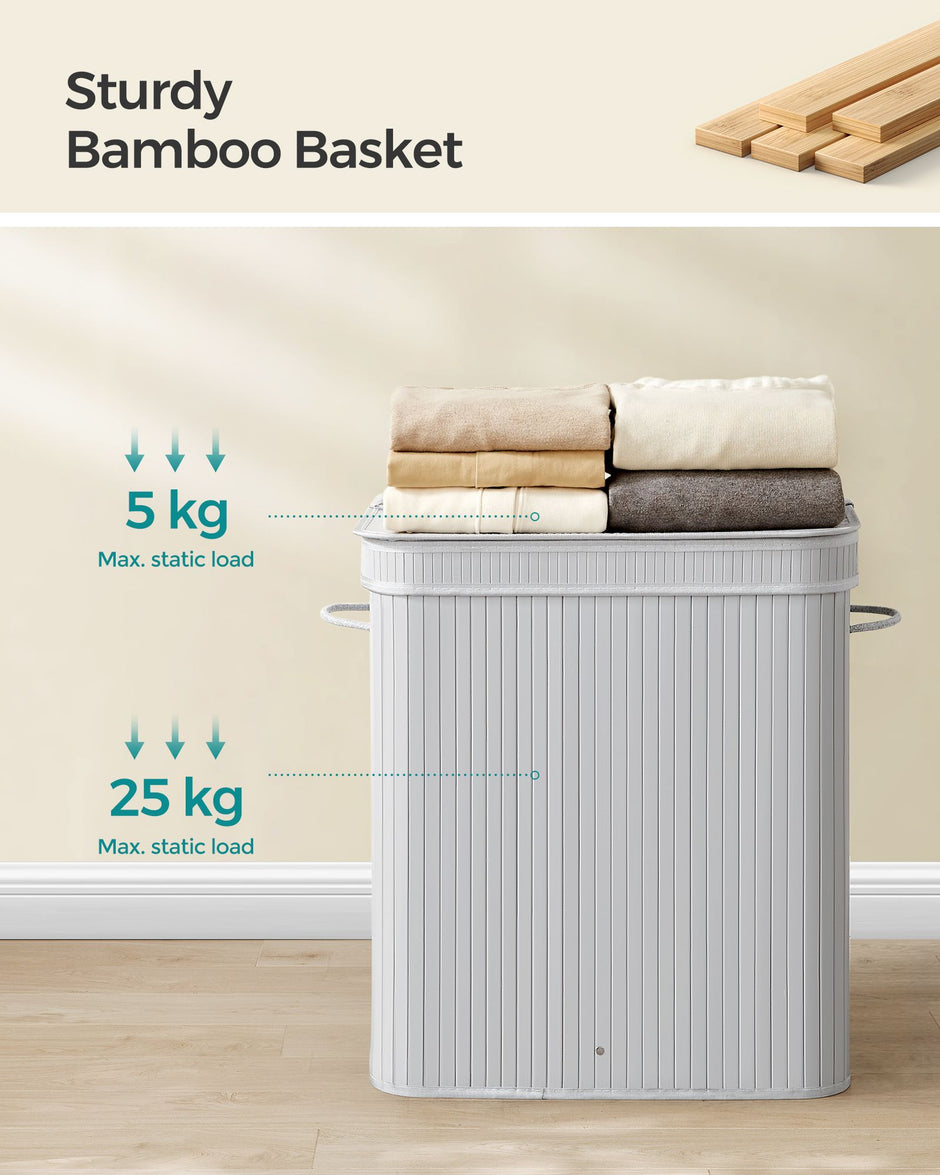 Laundry Hamper – Bamboo – Grey – 100L with Lid and Handles