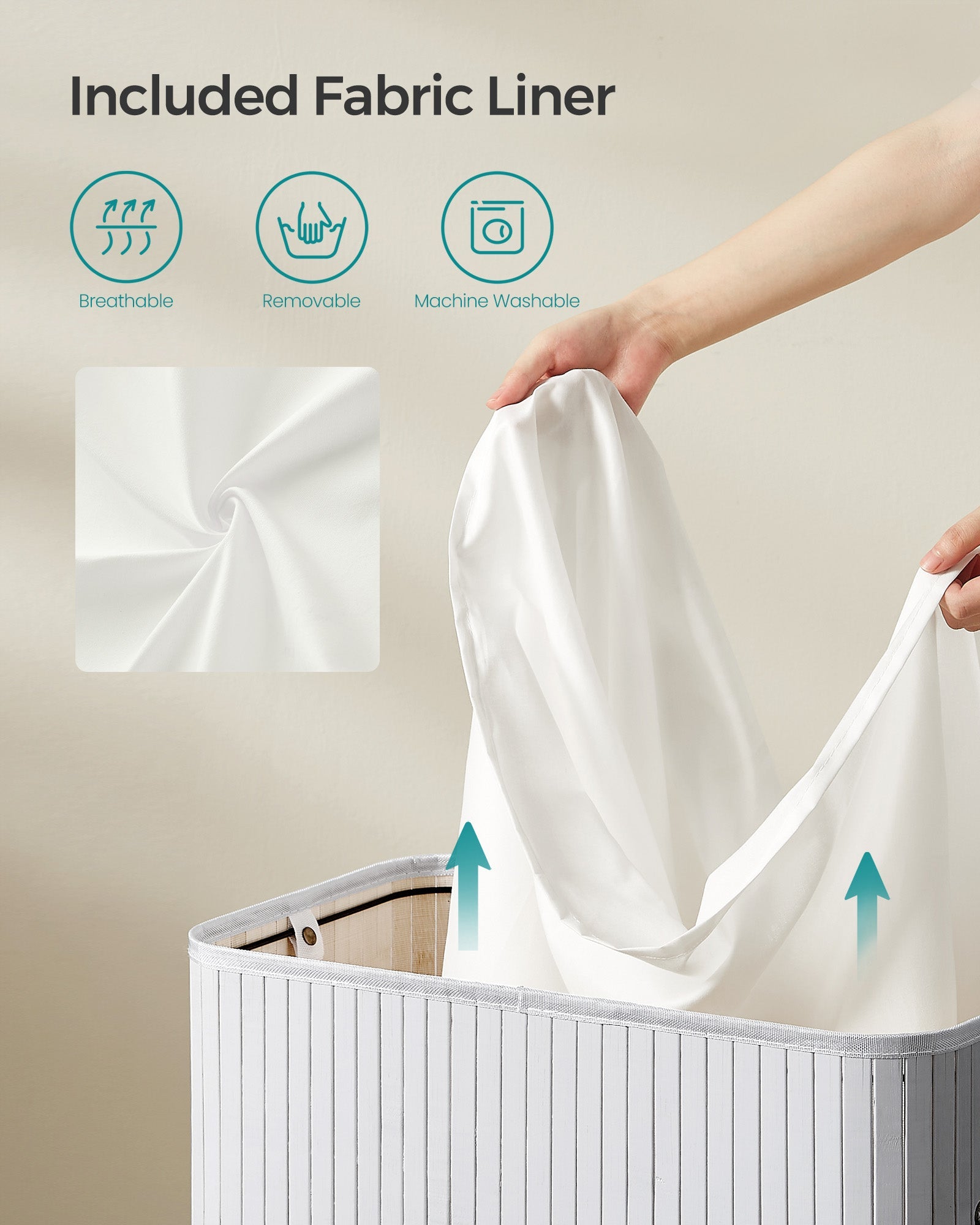Laundry Hamper – Bamboo – Grey – 100L with Lid and Handles