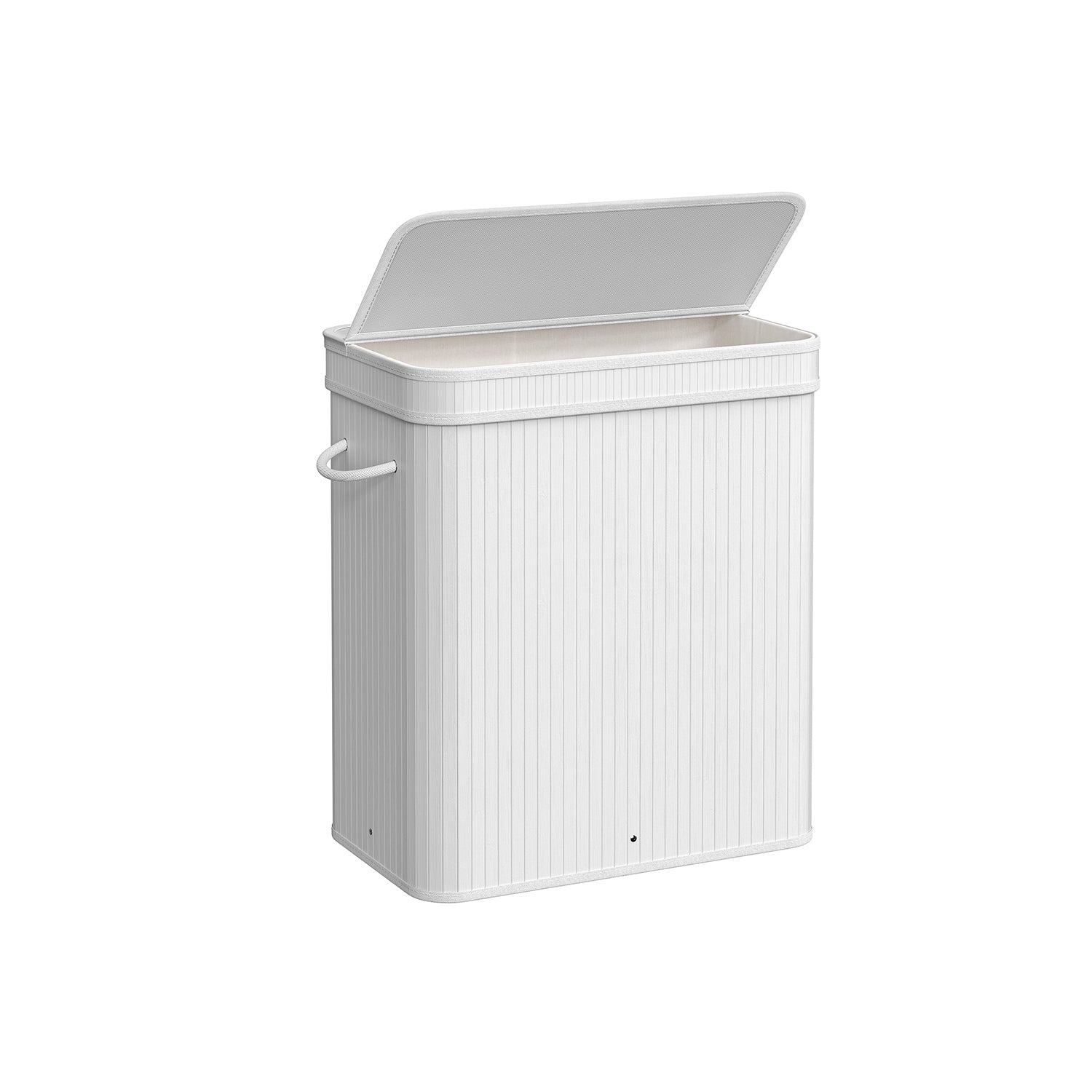 Laundry Hamper – Bamboo – White – 100L with Lid and Handles, Removable and Machine Washable
