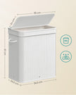 Laundry Hamper – Bamboo – White – 100L with Lid and Handles, Removable and Machine Washable