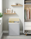 Divided Laundry Basket – Bamboo – Grey – 100L Capacity with Removable Liners and Lid