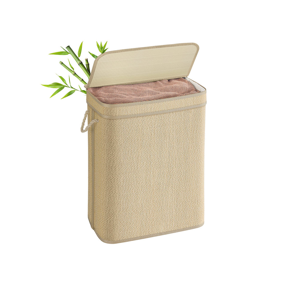 Laundry Basket – Bamboo – Natural – 90 L with Removable Liner and Lid