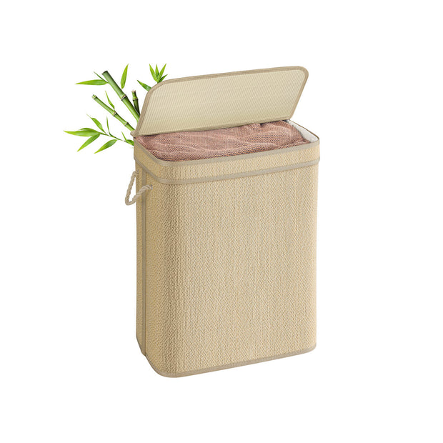 Laundry Basket – Bamboo – Natural – 90 L with Removable Liner and Lid