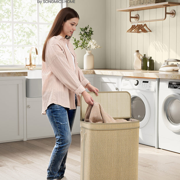 Laundry Basket – Bamboo – Natural – 90 L with Removable Liner and Lid