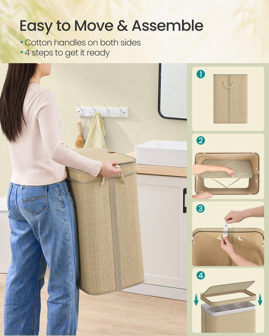 Laundry Basket – Bamboo – Natural – 90 L with Removable Liner and Lid