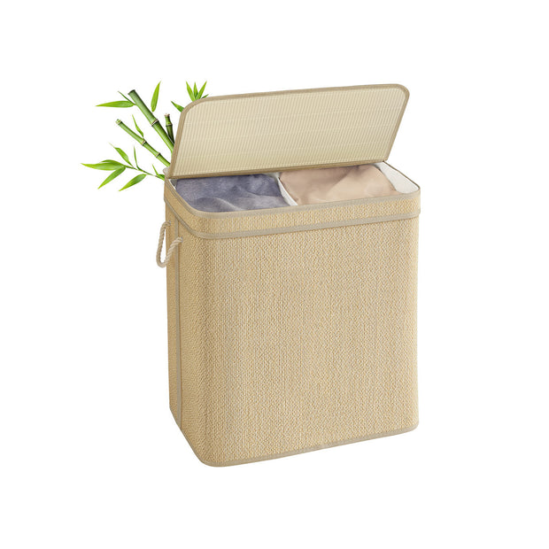 Laundry Basket – Bamboo – Natural – 130 L Capacity with Removable Liner and Lid