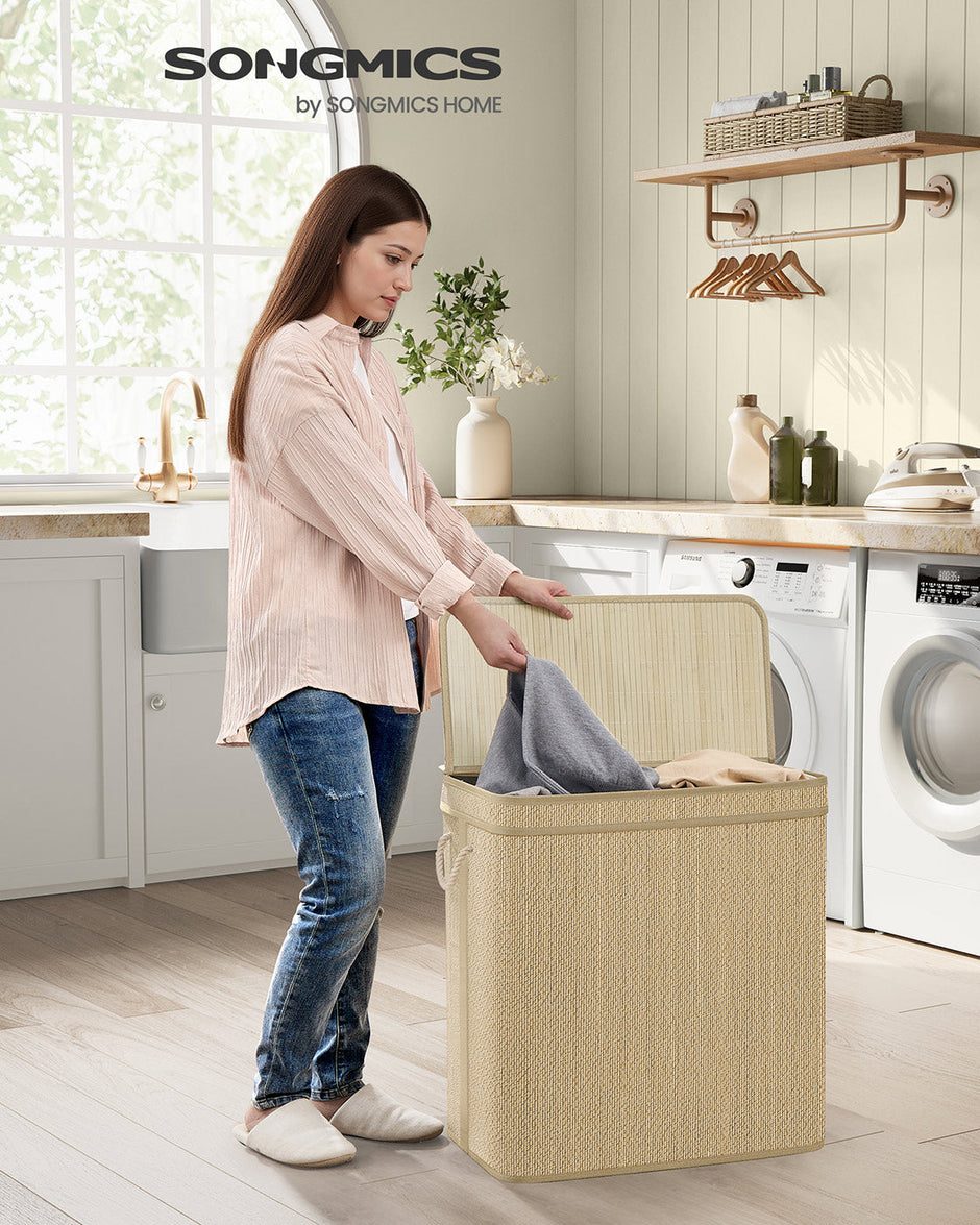 Laundry Basket – Bamboo – Natural – 130 L Capacity with Removable Liner and Lid