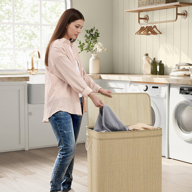 Laundry Basket – Bamboo – Natural – 130 L Capacity with Removable Liner and Lid
