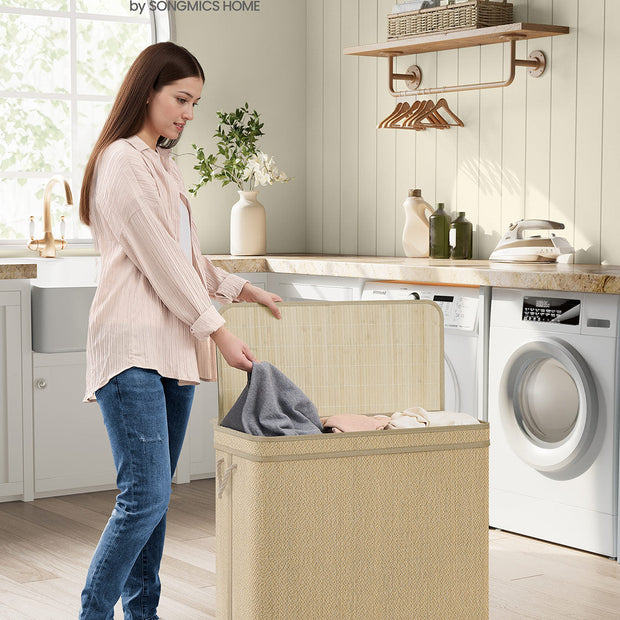 Laundry Basket – Bamboo – Natural – 170 L Capacity with Removable Liner and Lid