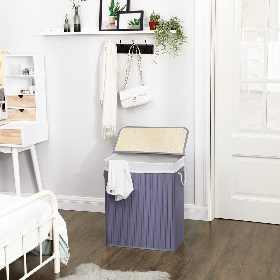 Laundry Hamper – Fabric – Distressed Grey – With Lid, Removable Liner Bag, and Handles, Foldable, 100L