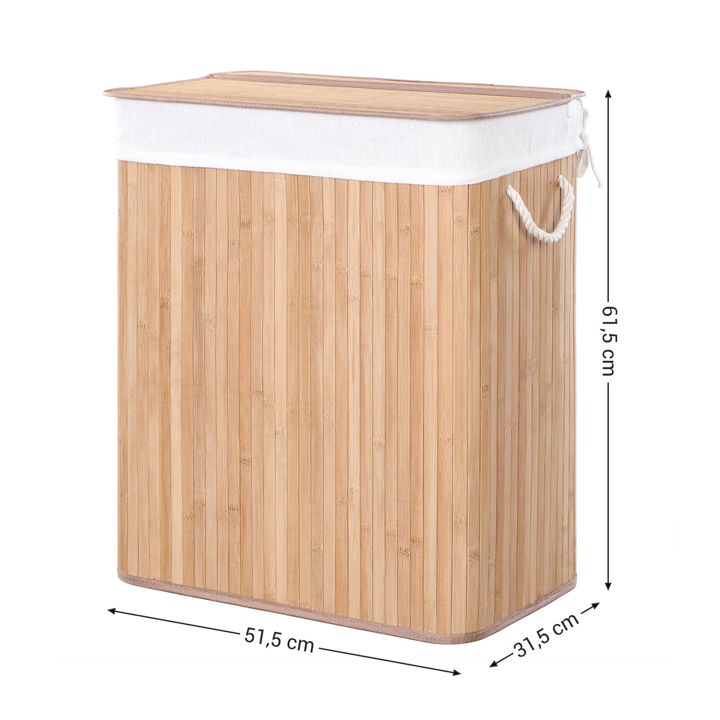Laundry Hamper – Bamboo – Distressed Grey – Removable Lid and Liner Bag, 100L
