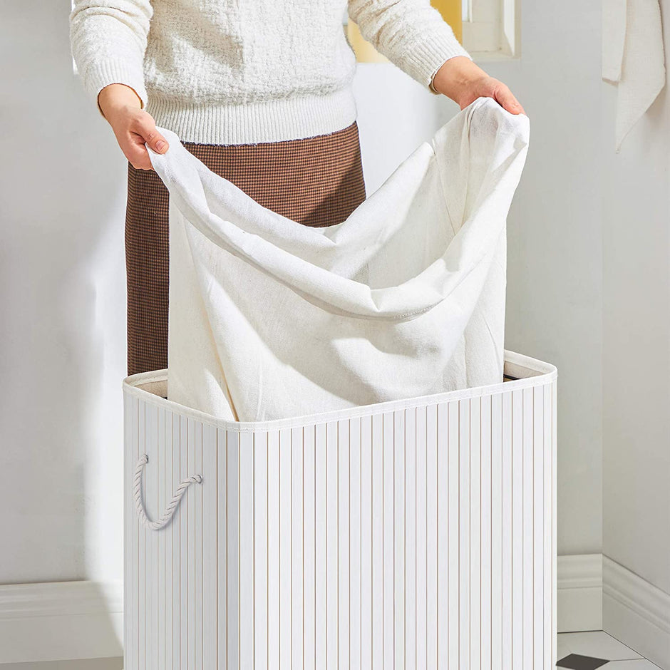 Laundry Hamper – Wood – Distressed Grey – Removable Lid and Liner Bag, Foldable, 100L