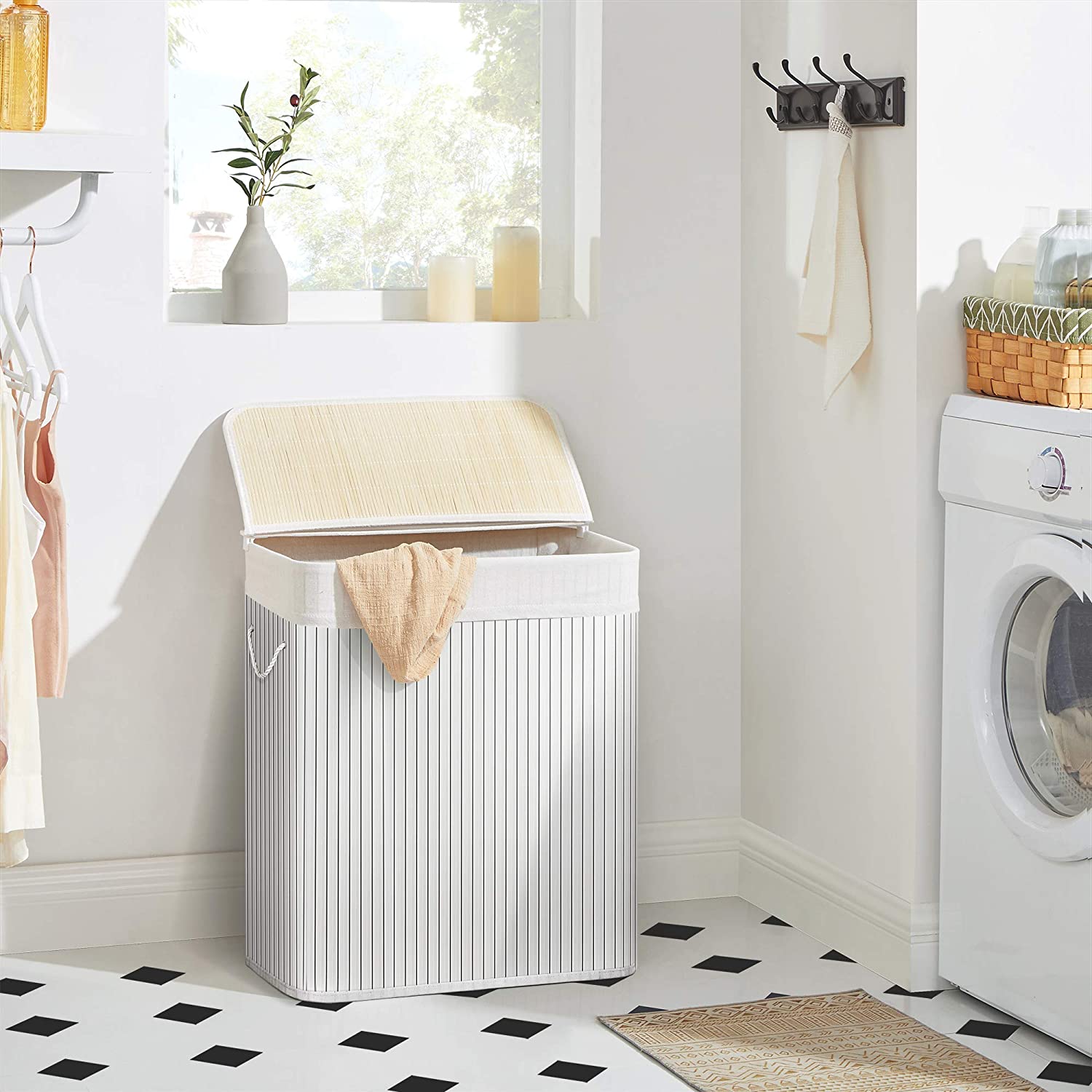 Laundry Hamper – Wood – Distressed Grey – Removable Lid and Liner Bag, Foldable, 100L