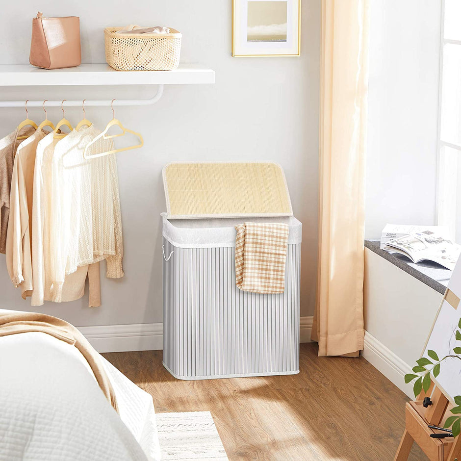 Laundry Hamper – Wood – Distressed Grey – Removable Lid and Liner Bag, Foldable, 100L