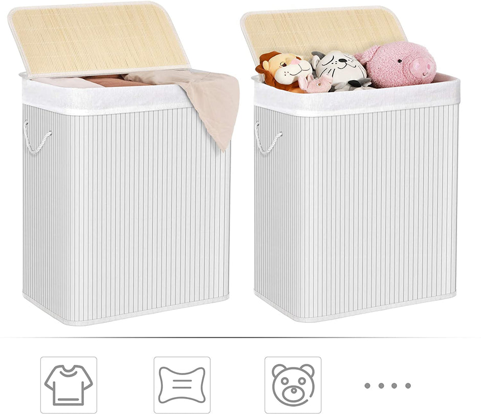 Laundry Hamper – Wood – Distressed Grey – Removable Lid and Liner Bag, Foldable, 100L