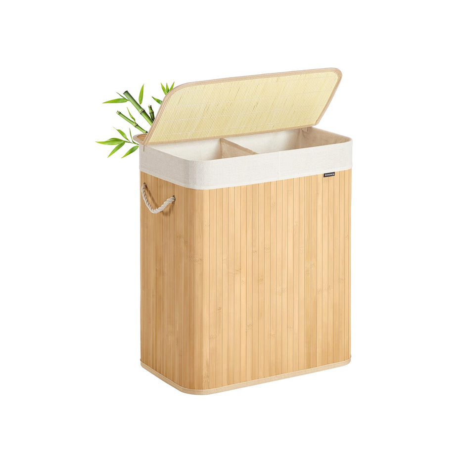 Laundry Basket – Bamboo – Natural – Foldable with Removable and Machine Washable Liner