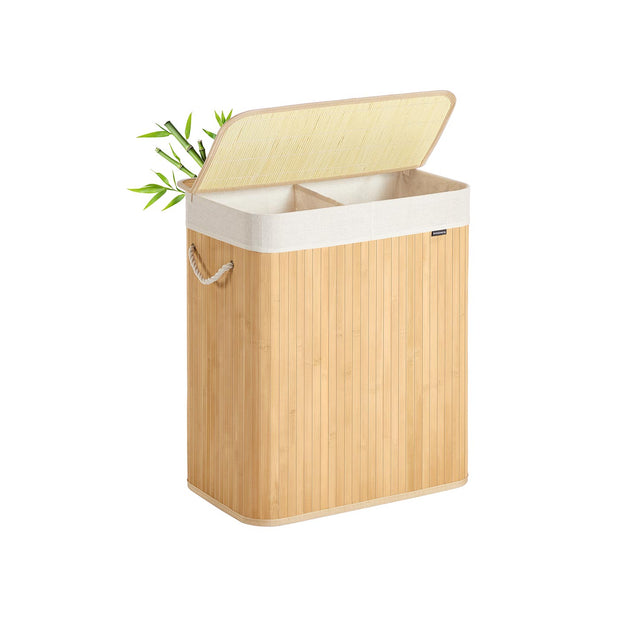 Laundry Basket – Bamboo – Natural – Foldable with Removable and Machine Washable Liner