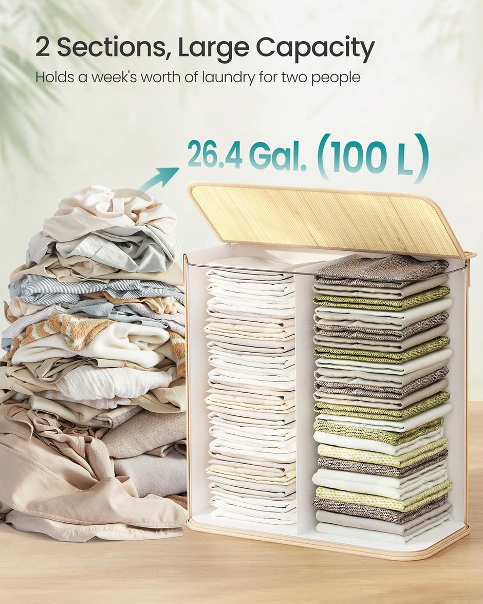 Laundry Basket – Bamboo – Natural – Foldable with Removable and Machine Washable Liner