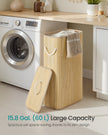 Laundry Basket with Lid - 60L - Bamboo & Polyester-Cotton Blend - Collapsible - Removable Machine-Washable Liner