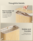 Laundry Basket with Lid - 60L - Bamboo & Polyester-Cotton Blend - Collapsible - Removable Machine-Washable Liner