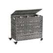 Handwoven Laundry Basket – Rattan – Grey – Features 3 Separate Compartments with Lid and Removable Liner Bags