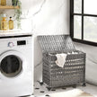 Handwoven Laundry Basket – Rattan – Grey – Features 3 Separate Compartments with Lid and Removable Liner Bags