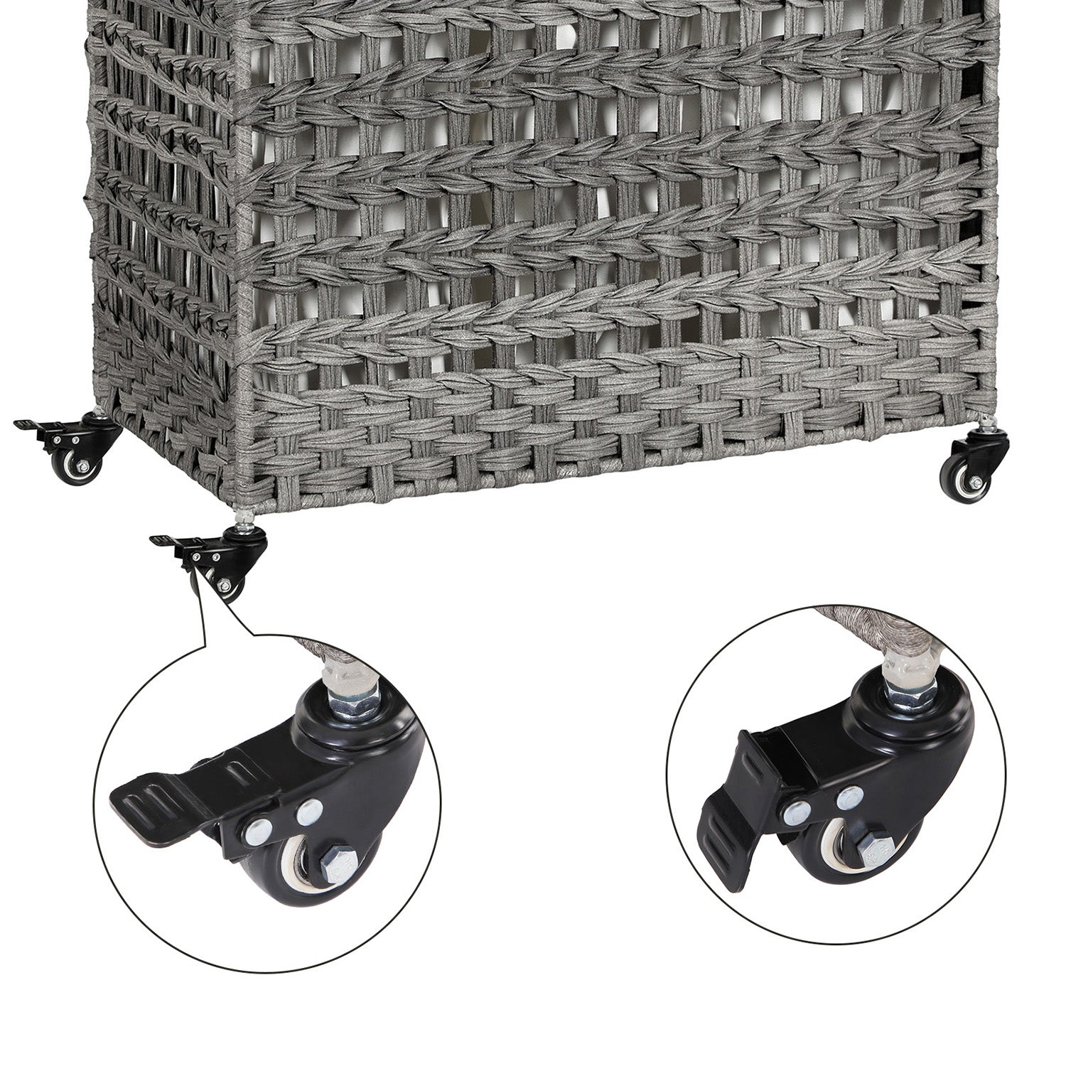 Handwoven Laundry Basket – Rattan – Grey – Features 3 Separate Compartments with Lid and Removable Liner Bags