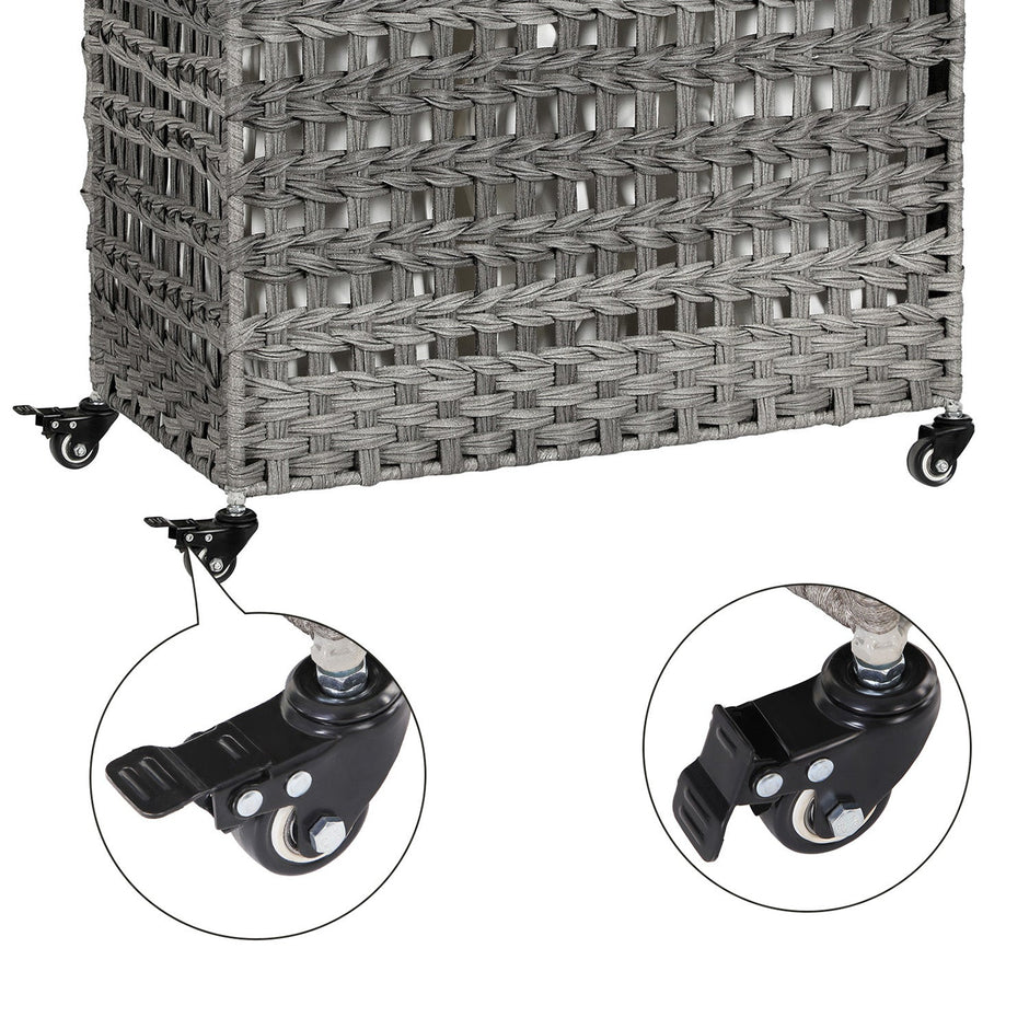 Handwoven Laundry Basket – Rattan – Grey – Features 3 Separate Compartments with Lid and Removable Liner Bags